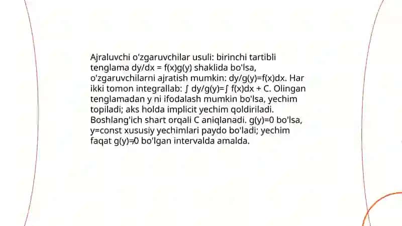 Birinchi tartibli differensial tenglamalarni yechish 4