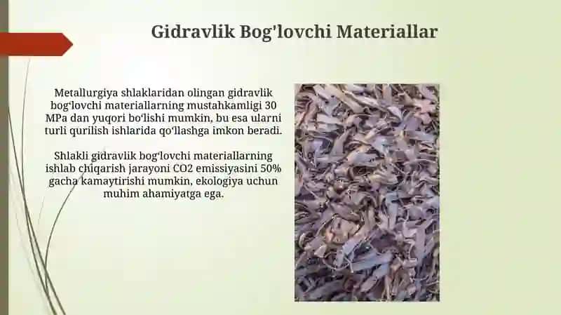 Metallurgiya Shlaklaridan Olingan Bog'lovchi Materiallar Ta'rifi 4