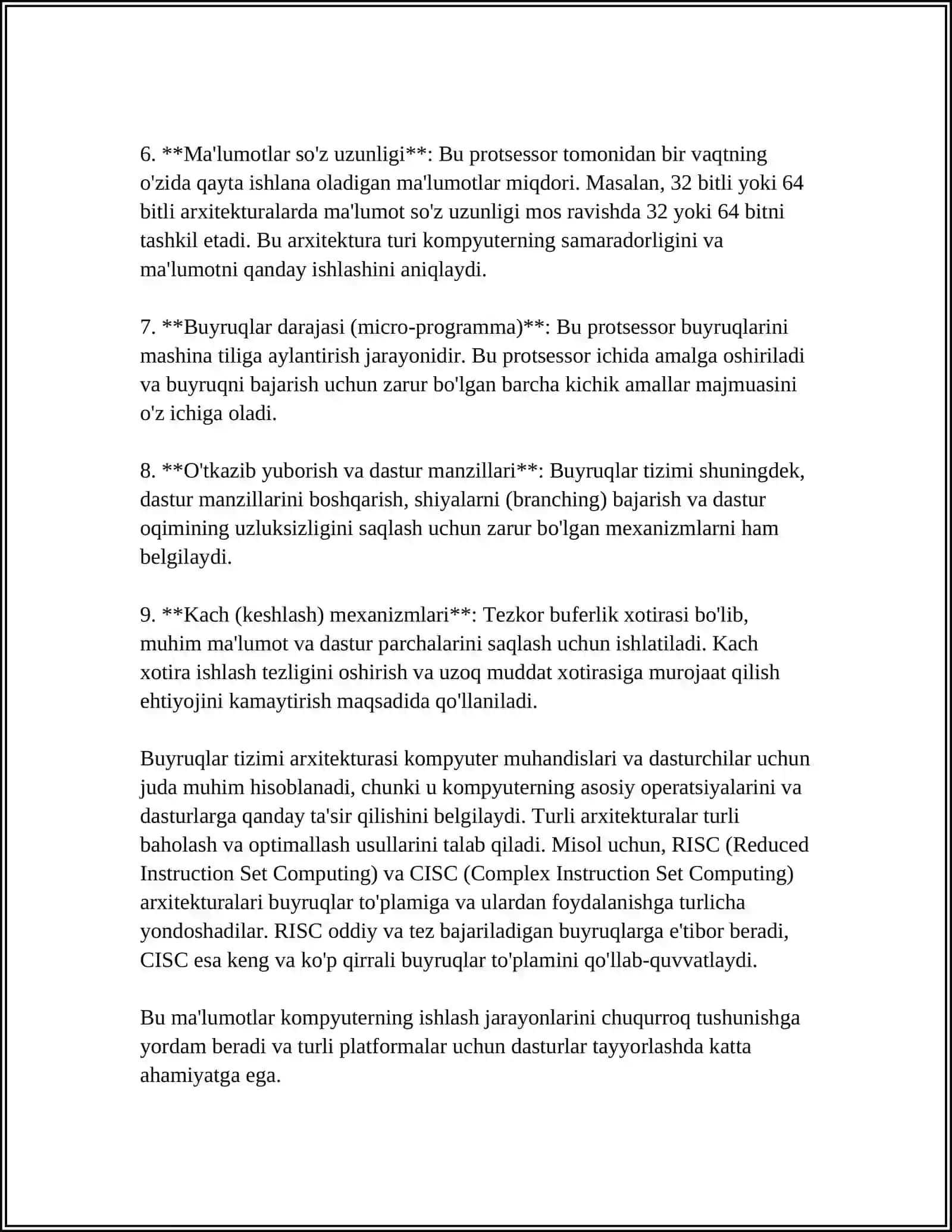 BUYRUQLAR TIZIMI ARXITEKTURASI: BUYRUQLAR OQIMINI BOSHQARISH, UZILISH REJIMI, UZILISHNI QAYTA ISHLASH ALGORITMLARI 4