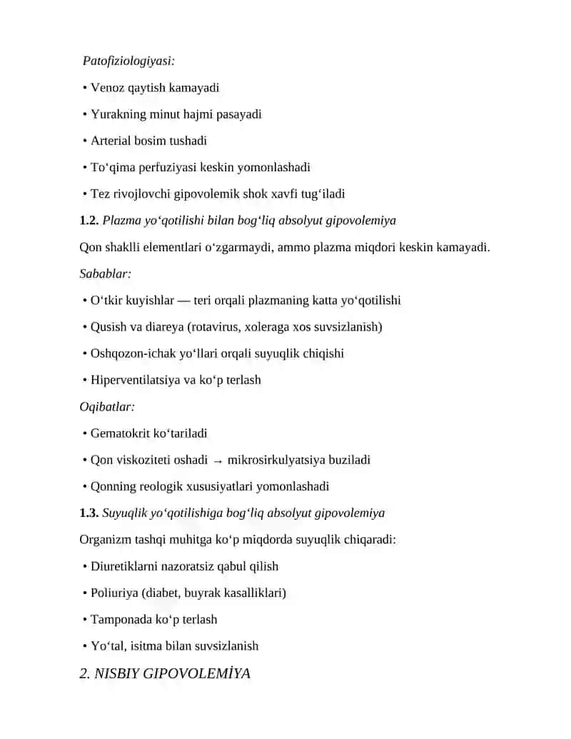 Gipovolemiyada qon aylanishining buzilishi 4