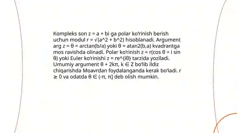 Muavr formulasi kompleks sondan ildiz chiqarish 4