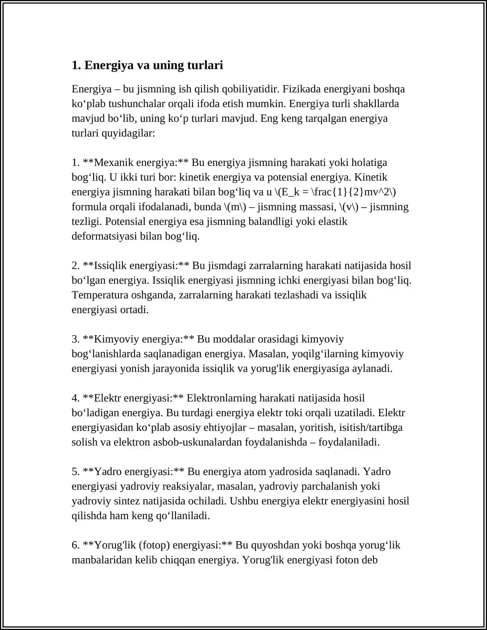 Energiya va ish.energiyaning saqlanish qonuni.jismning qiya tekislik bôylab harakatlanishida bajarilgan ish.jismlarning absolyut elastik va noelastil tôqnashishi 4
