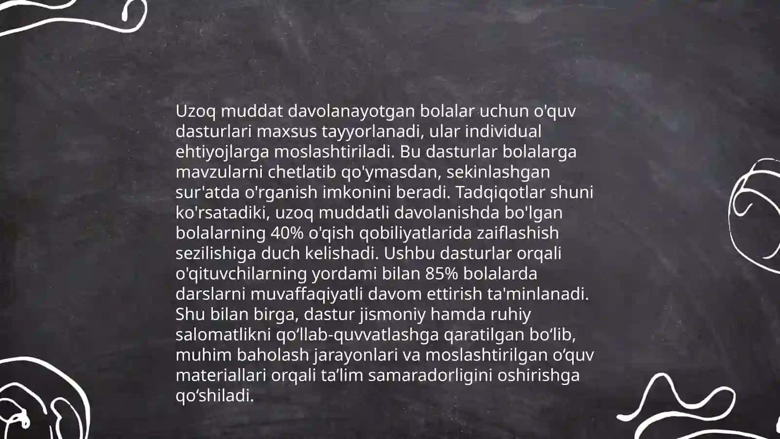 Davolash-profilaktika muassasalarida statsionar sharoitda uzoq muddat davolanishga muhtoj bolalarga 4