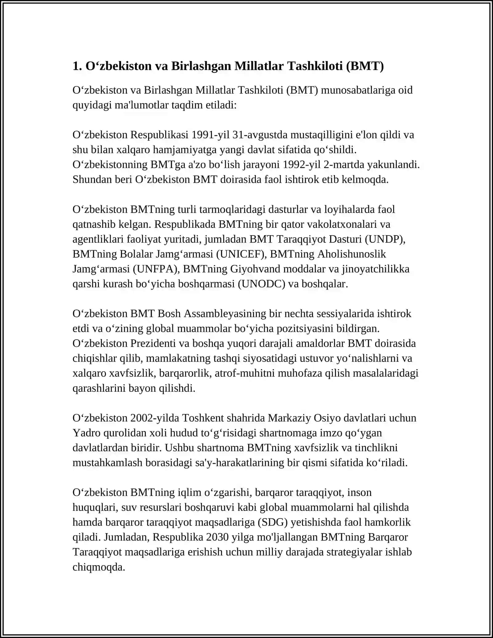 O‘ZBEKISTONNING XALQARO TASHKILOTLAR BILAN HAMKORLIK ALOQALARI 4