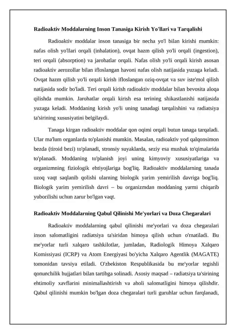 Radio faol moddalarning qabul qilish darajasining me'yorlari 4