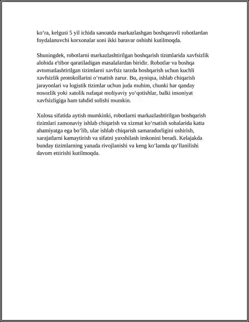 Robotlarni markazlashtirilgan boshqarish tizimlari 4