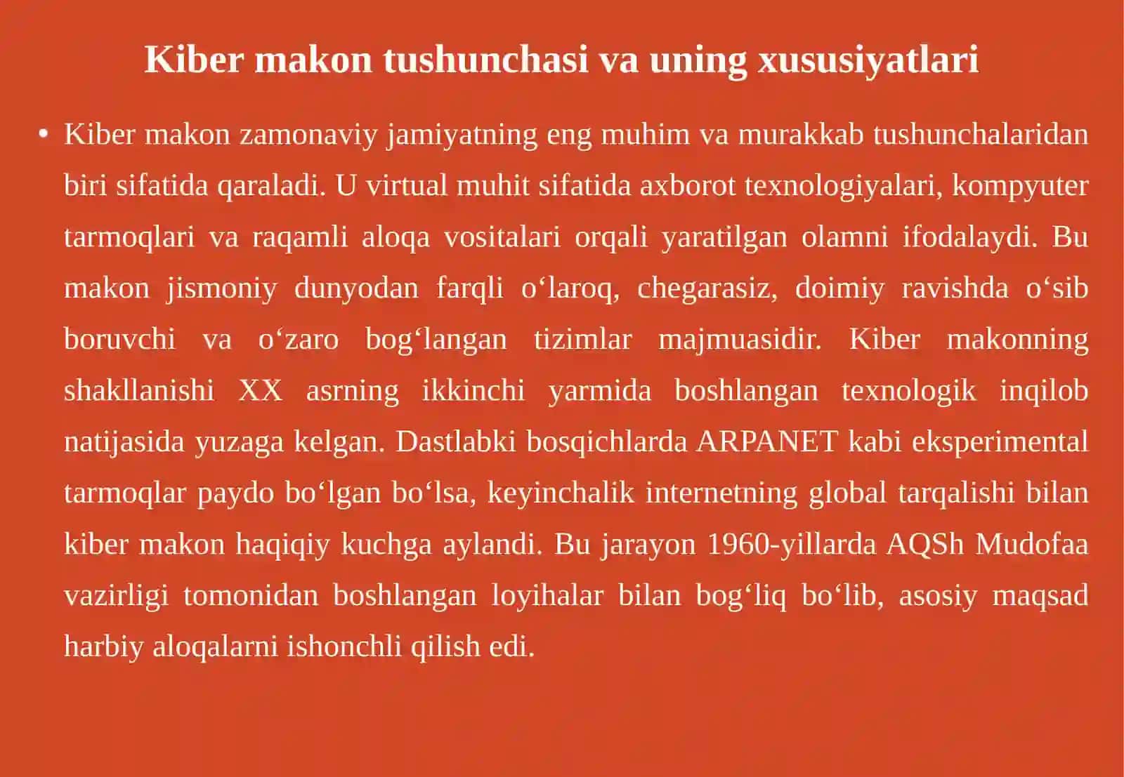 Kiber makon, kiber terrorizm, kiber zoʼravonlik tushunchalarining mohiyati 4