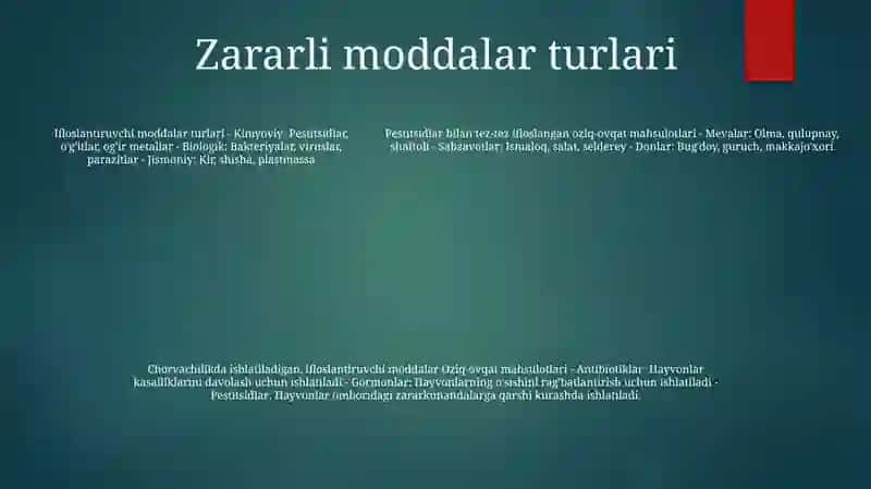Оziq-Оvqаt Mаhsulоtlаrining Chorvachilikda Qo’Llaniladigan Moddalar Bilan Ifloslanishi 4