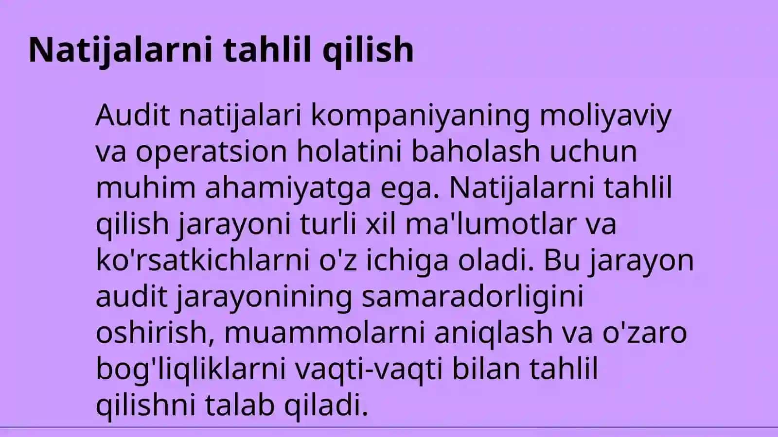 Auditorlik tekshiruvlar natijalarini umumlashtirish va baholash 4