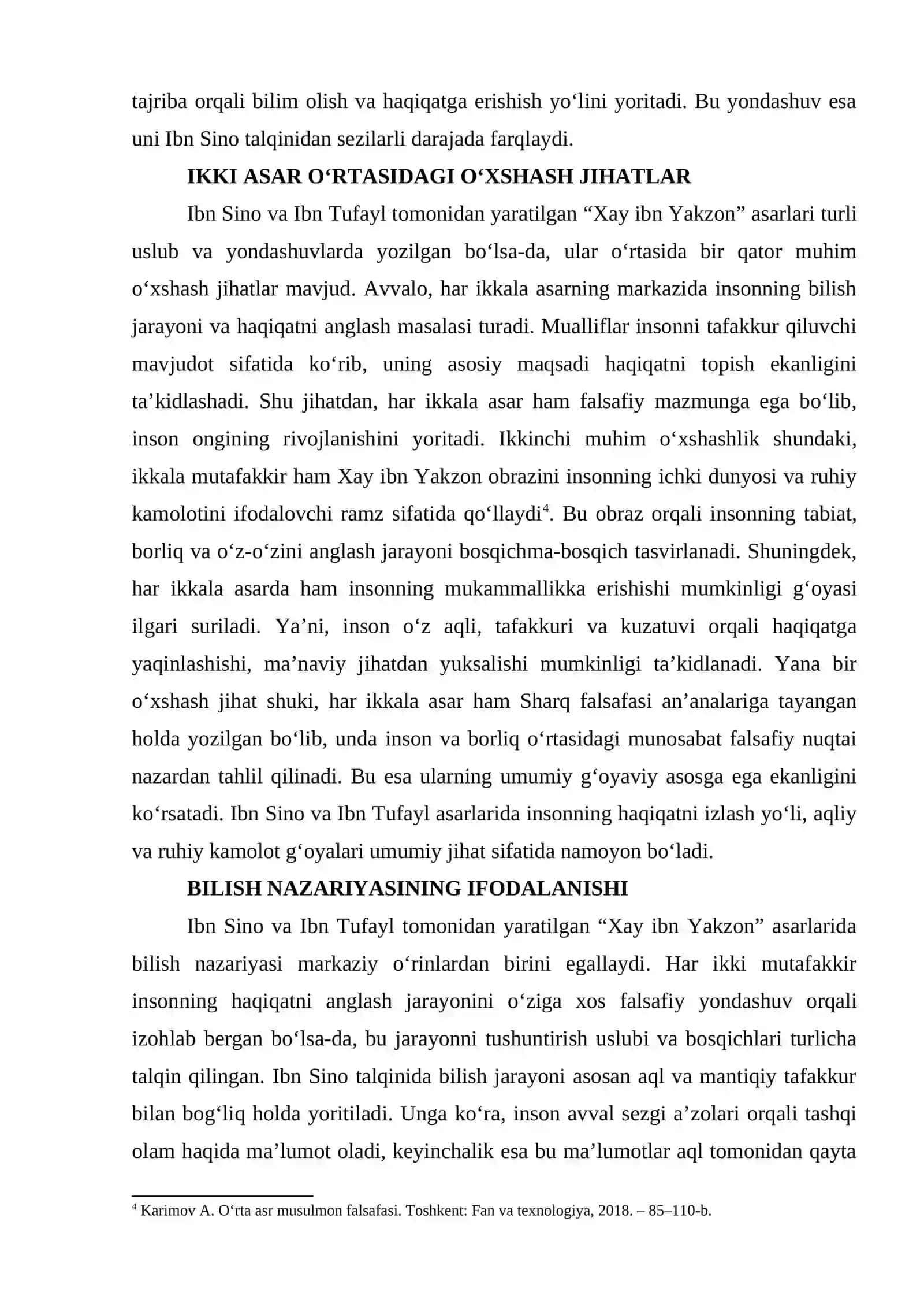 IBN TUFAYL VA IBN SINONING “XAY IBN YAKZON O‘G‘LI” RISOLASIDAGI QIYOSIY TAHLIL 4