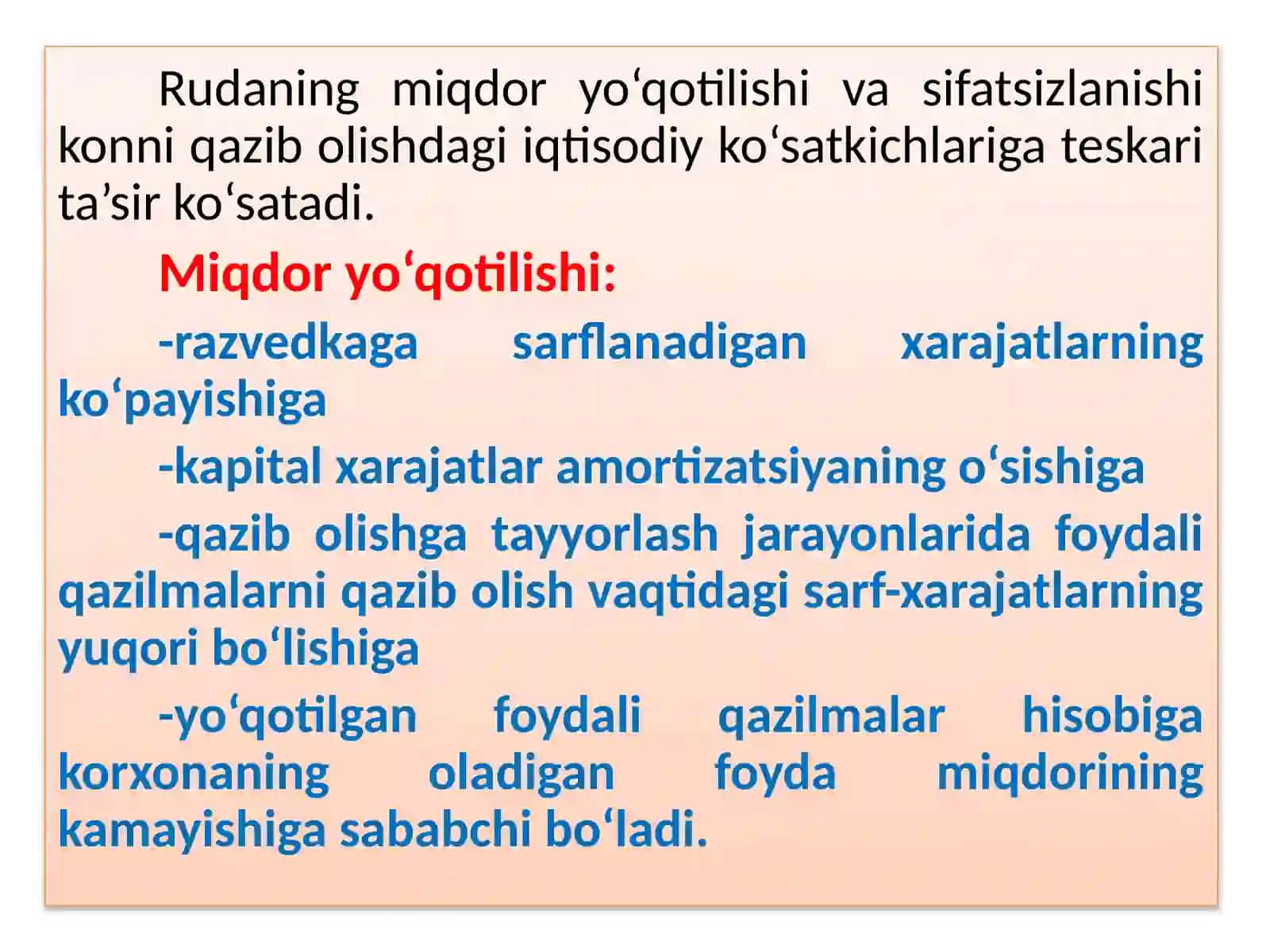 Rudaning miqdor yo‘qotilishi 4