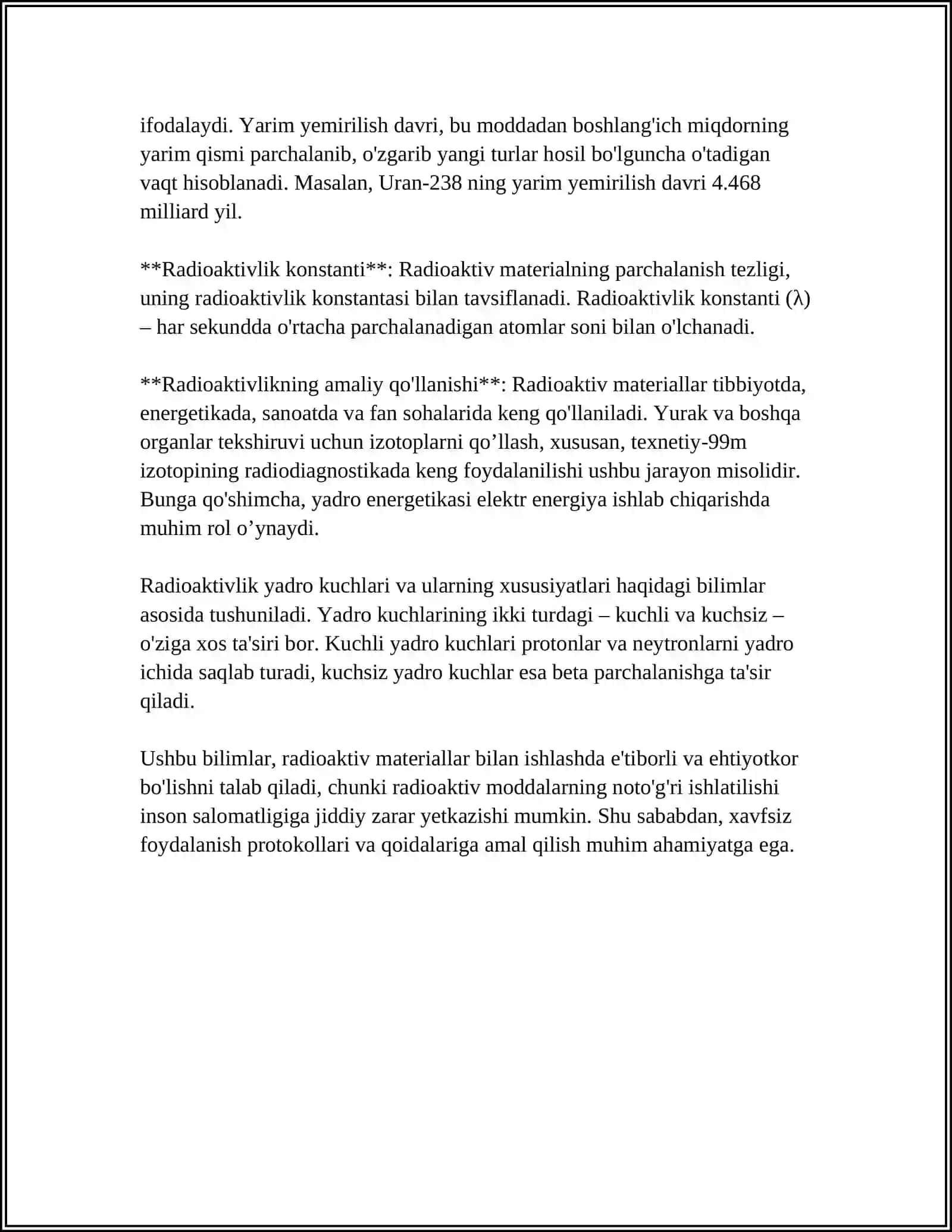 RADIOAKTIV NURLANISH. RADIOAKTIV YEMIRILSH QONUNI 4