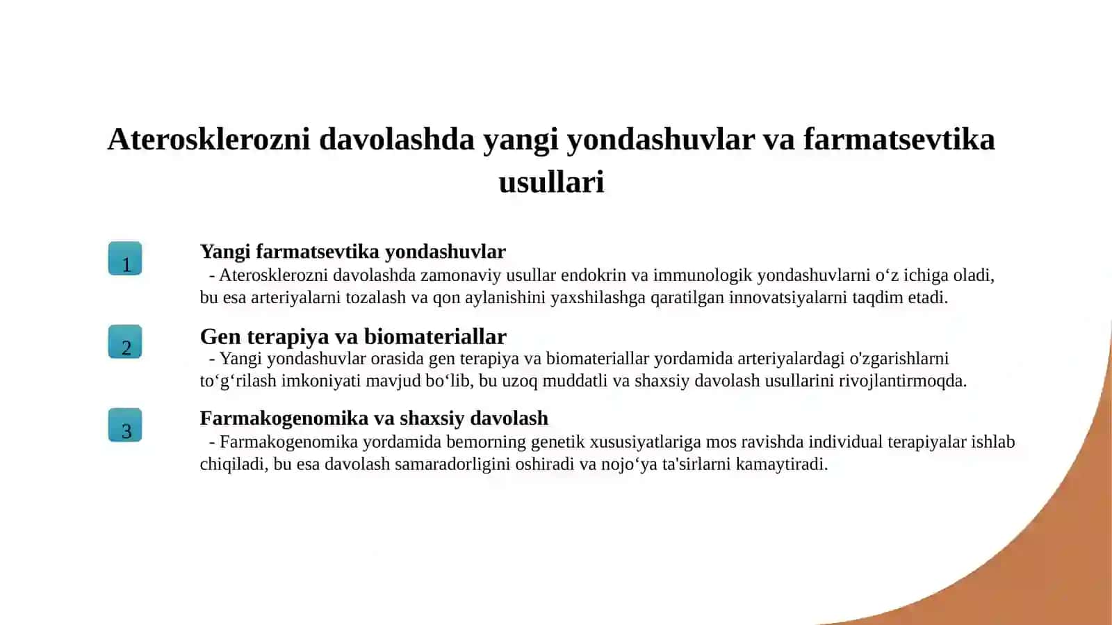 ATEROSKLEROZGA QARSHI VOSITALAR. SODDA JONIVORLARGA QARSHI. SULFANILAMID PREPARATLARI. ZAXMGA GARSHI VOSITALAR. 4