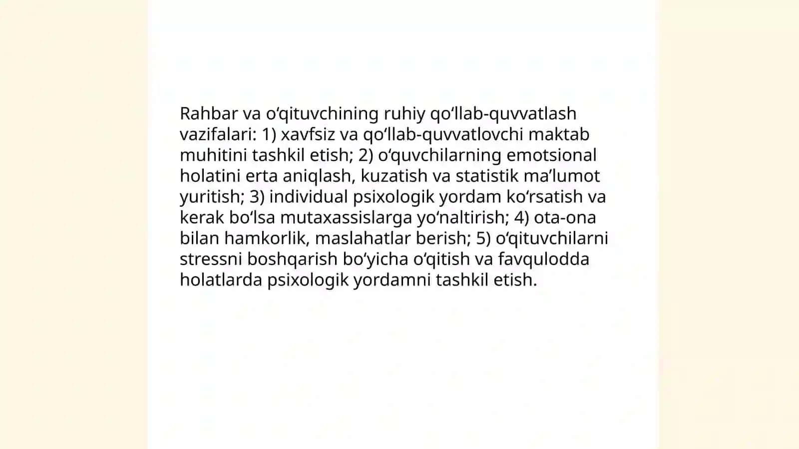 Maktab rahbari va boshlang‘ich sinf o‘qituvchisining psixologik boshqaruvdagi roli qanday namoyon bo‘ladi 4