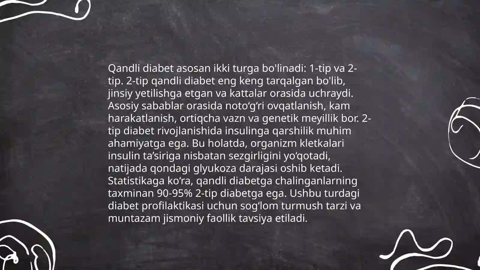 Ichki sekretsiya bezlari(qandli diabet) sil va bronxil astma kaslliklari bilan og‘rigan maktab o‘quvchilari bilan mashg‘ulot o‘tkazish tamoyillari 4