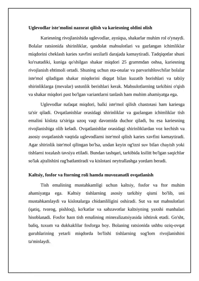 Stomatalagik kasallikl profilaktikasi usullari Bolalarda karies profilaktik ratsional ovqatlanish 4