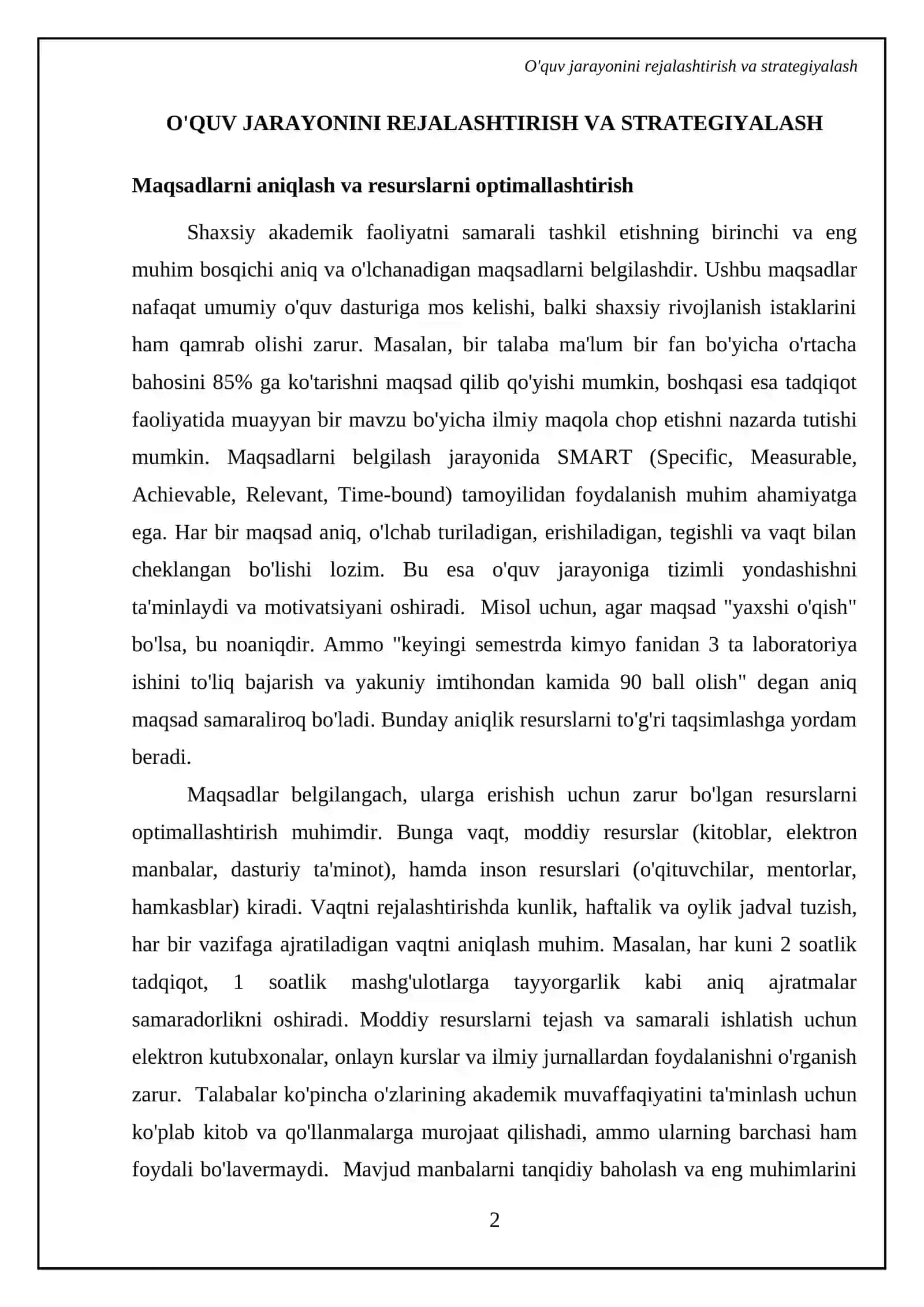 Shaxsiy akademik faoliyatni tashkil etish 4