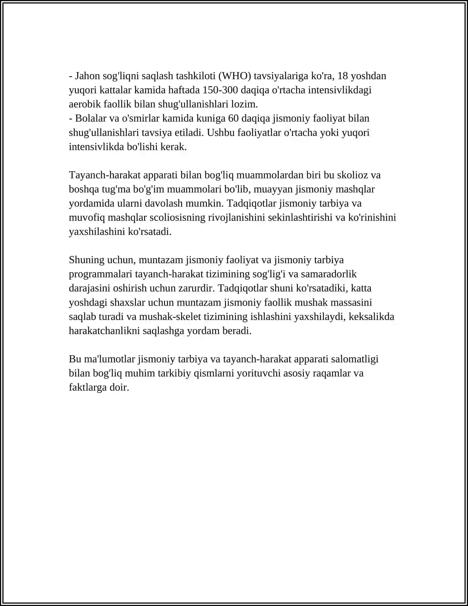 JISMONIY TARBIYA YORDAMIDA TAYANCH-HARAKAT APPARATI TIZIMI KASALLIGINI DAVOLASH PROFILAKTIKASI 4