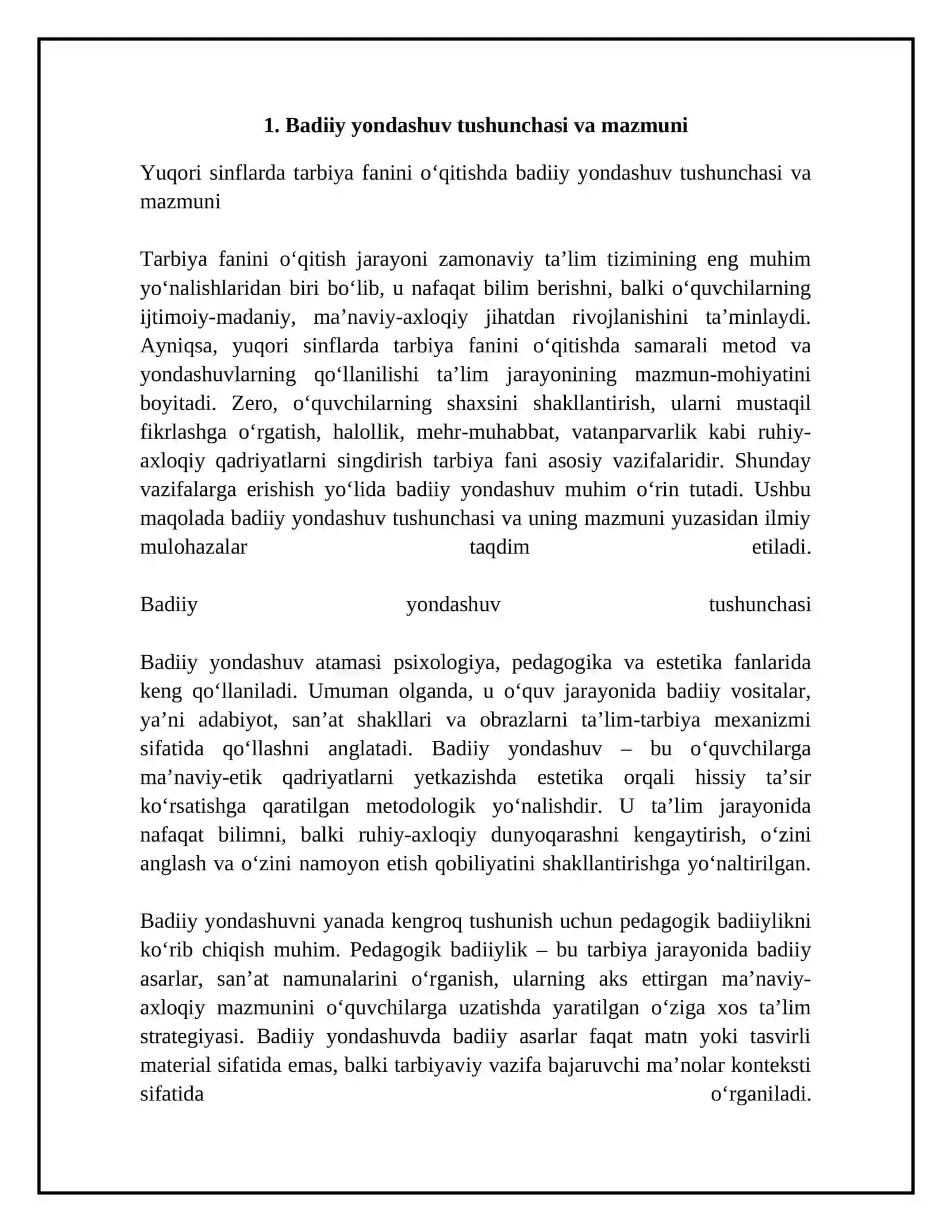 YUQORI SINFLARDA TARBIYA FANINI OʻQITISHDA BADIIY YONDASHUV 4