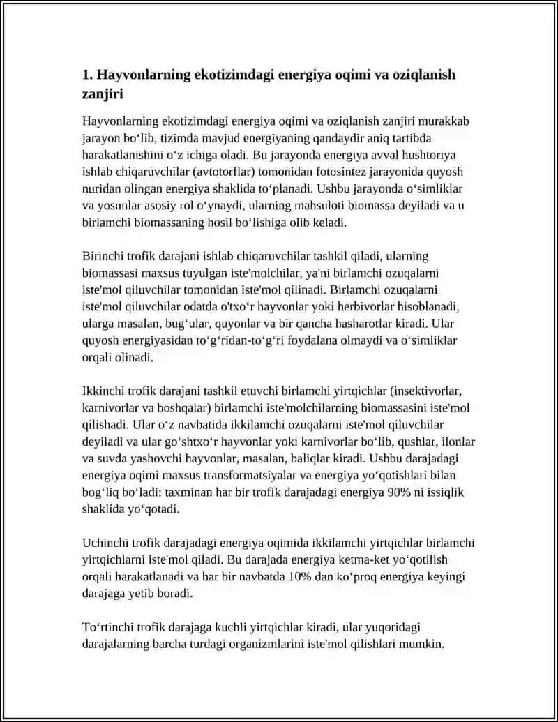 HAYVONLARNING EKOLOGIK ROLLARI VA MUHOFAZA QILISH MUAMMOLARI.ZOOGEOGRAFIYA ASOSLARI 4