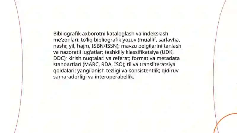 Bibliografik axborot orqali foydalanuvchilarning bibliografik axborotga boʻlgan ehtiyojlarini qondirish tizimi 4