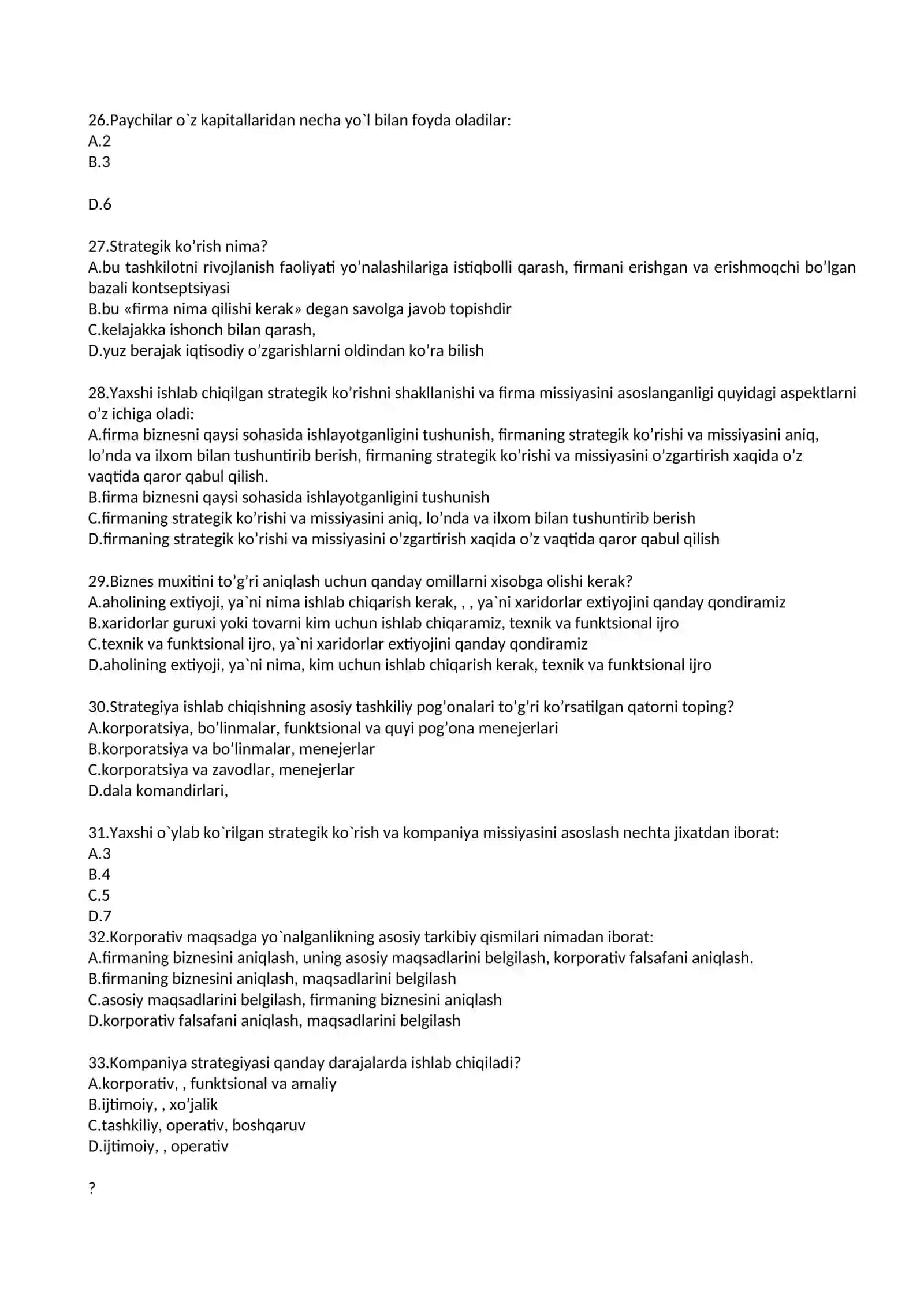 Yangi faoliyat boshlanayotgan firma strategiyasi 4