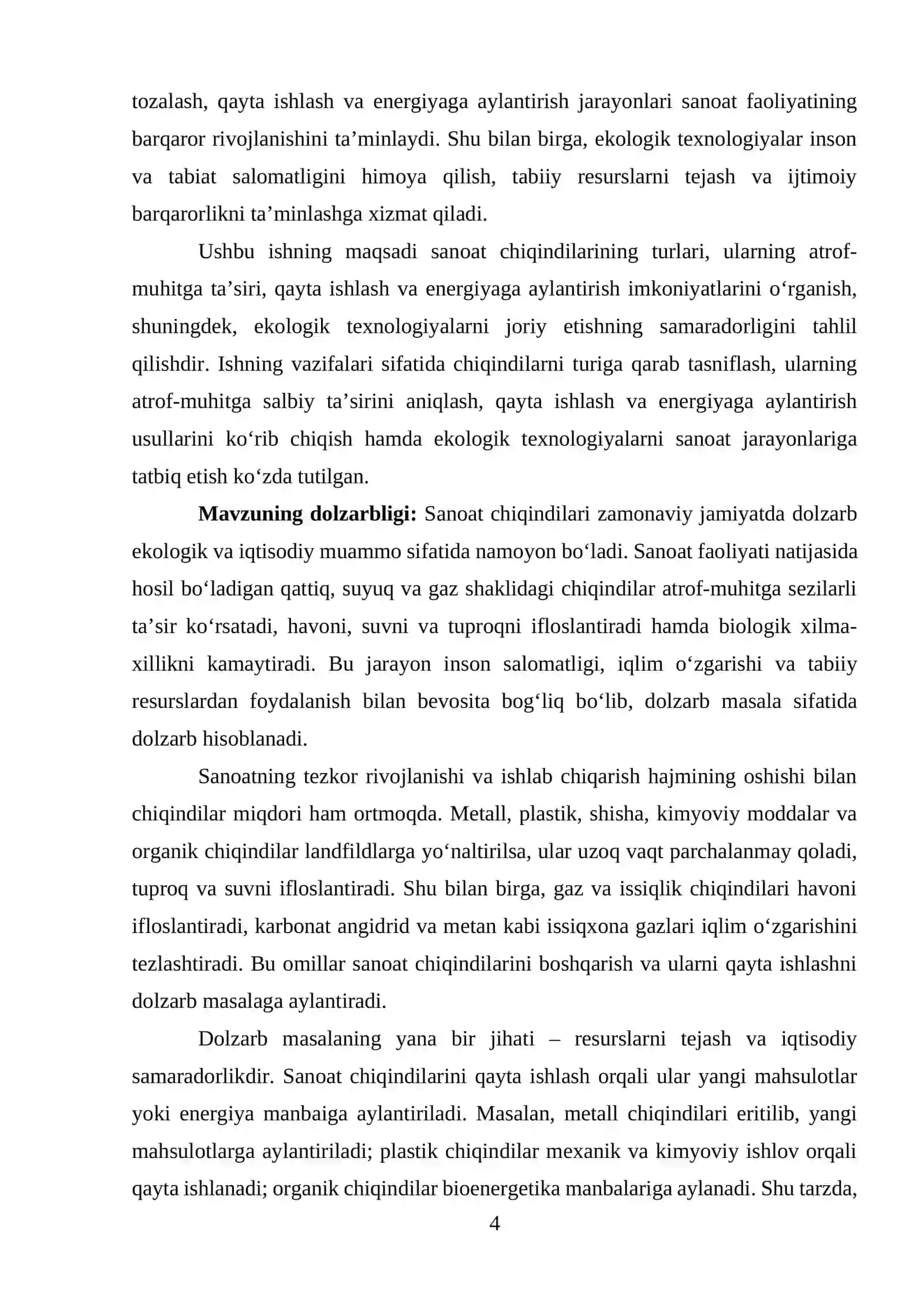 sanoat chiqindilari va ularning qayta ishlash KURS ISHI 4