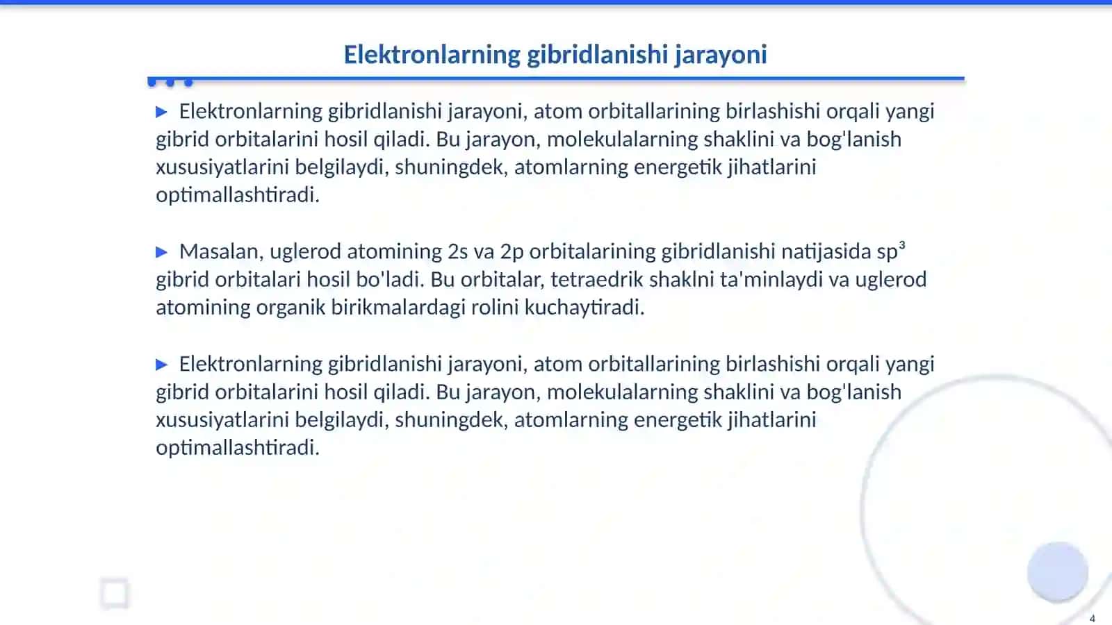 Valentlikning yoʻnalishi va elektronlarning gibridlanishi 4