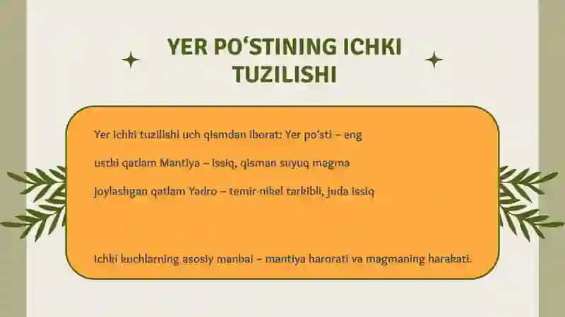 Yer yuzasini o‘zgartiruvchi ichki kuchlar 4