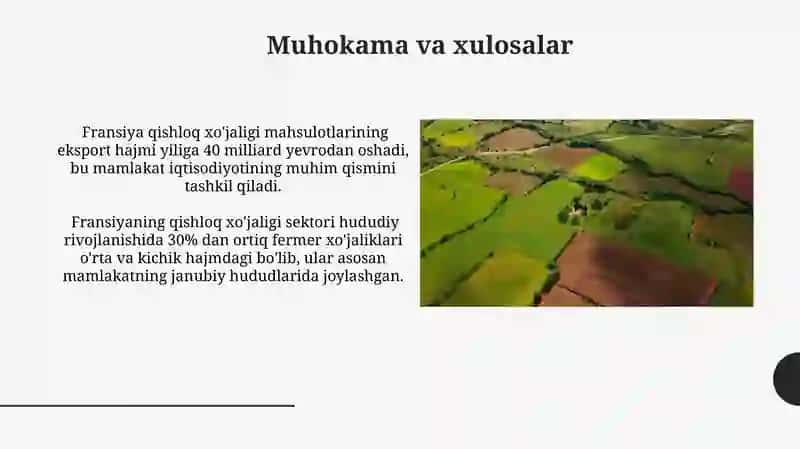 Fransiyada qishloq xoʻjaligi tarmoqlari hududiy rivojlanish xususiyatlari 4