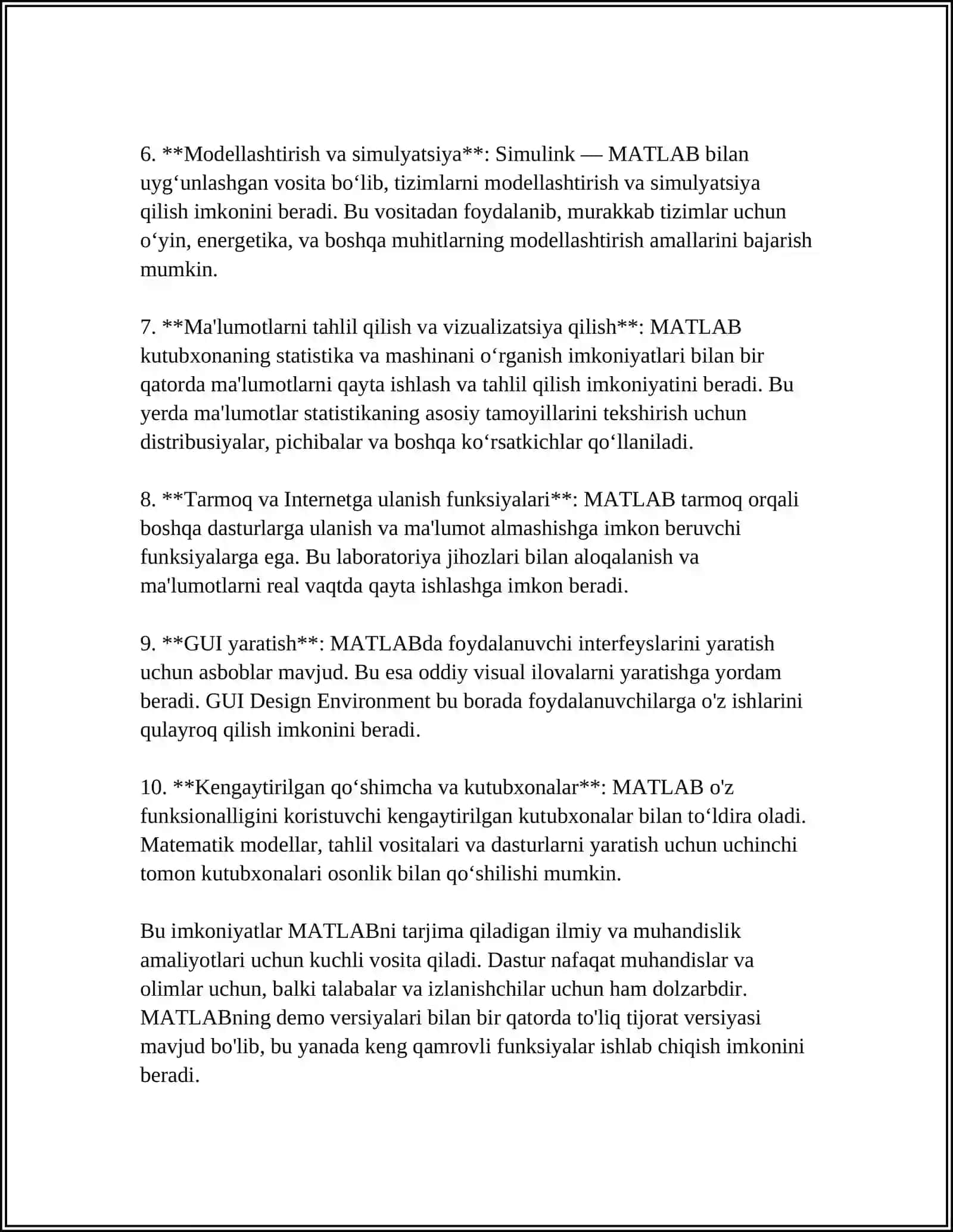 MATLAB SIMULYATSIYA MUHITI HAQIDA TUSHUNCHA BERING 4