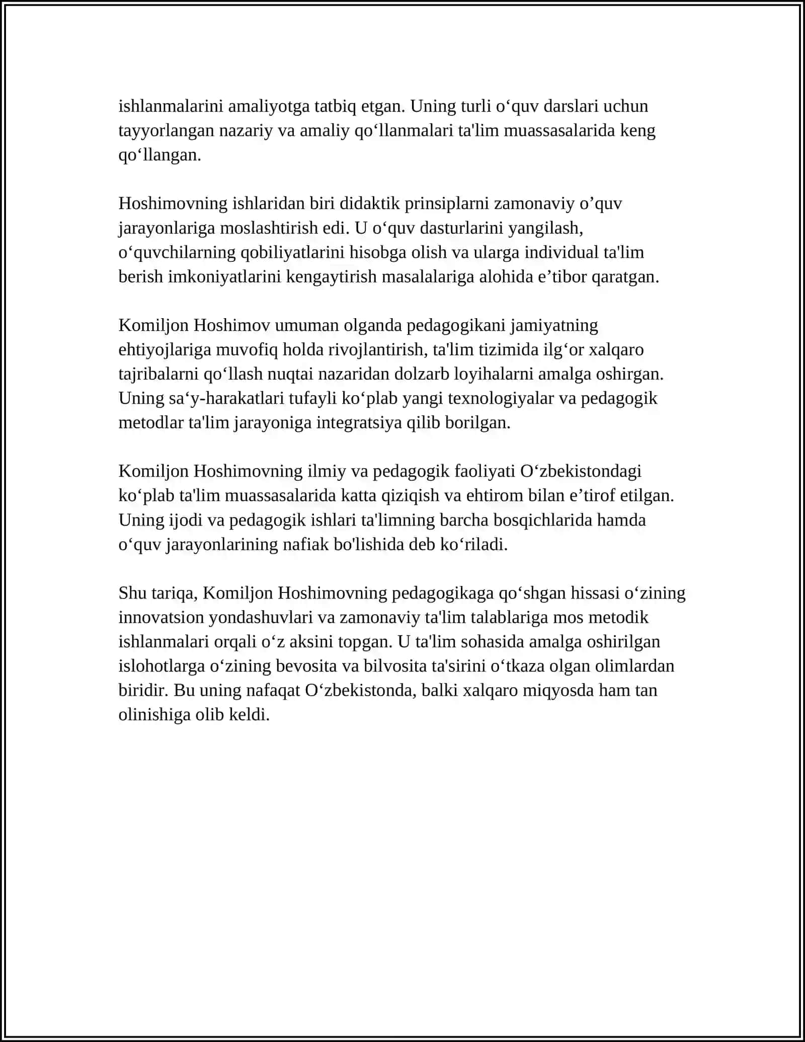 KOMILJON HOSHIMOV PEDAGOGIKA TARIXIFANI RIVOJIDAGI HISSASI 4