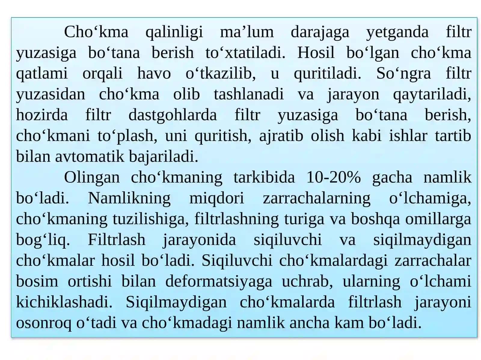 MA’RUZA. FILTRLASH VA QURITISH JARAYONLARI 4