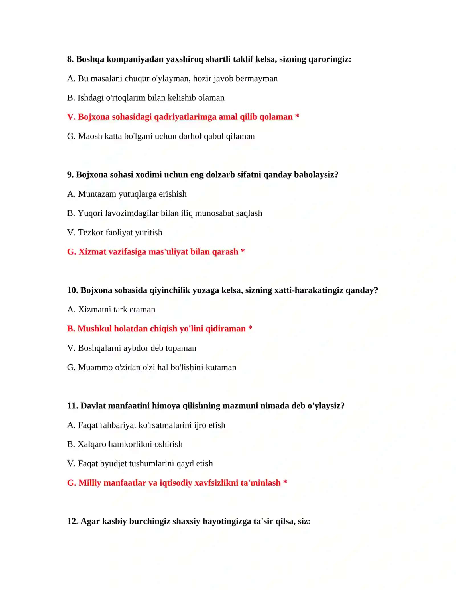 Bojxona xizmatida ishga qabul qilish savollari 4