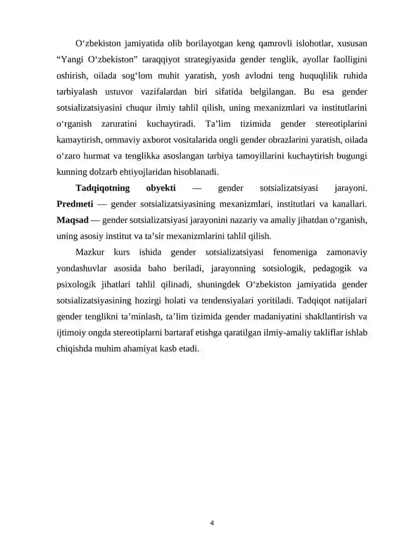 "GENDER SOTSIALIZATSIYASI MEXANIZMLARI, INSTITUTLARI VA KANALLARI" 4