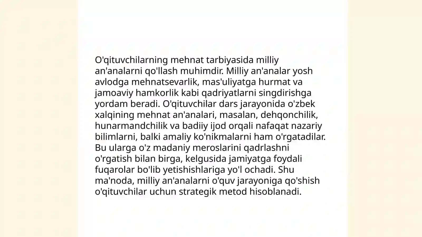Mehnat an'analarining ta'lim jarayonidagi o'rni 4
