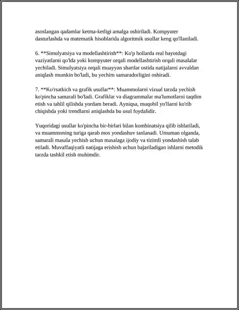 MASALA YECHISH USULLARI TAHLILI BOʻYICHA REFERAT TAYYORLASH 4