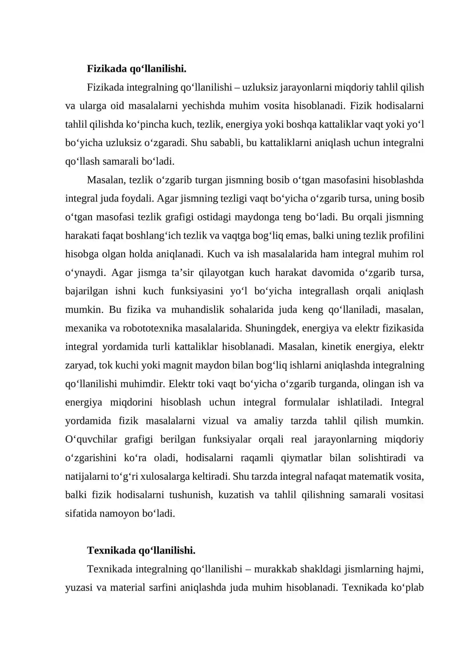 Integrallarni amaliy hayotda qo‘llanilishini o'quvchilarga o'rgatish 4