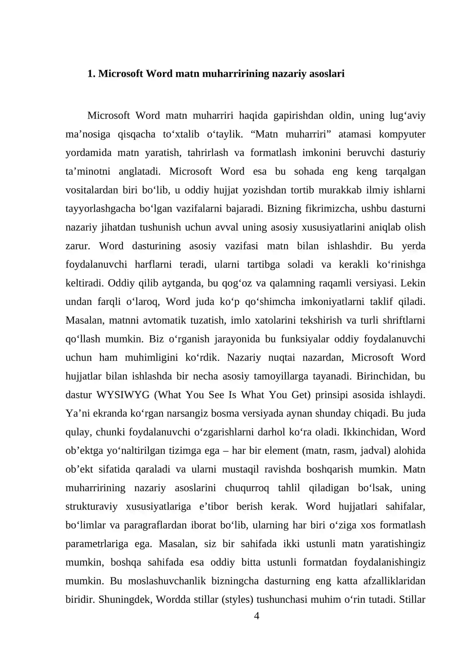 Microsoft Word matn muharriri va uning imkoniyatlari 4