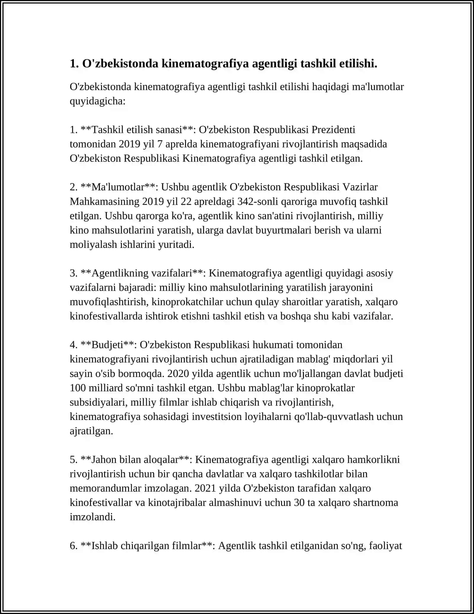 KINEMATOGRAFIYA AGENTLIGI FAOLIYATINI TASHKIL ETISH VA BOSHQARISH 4