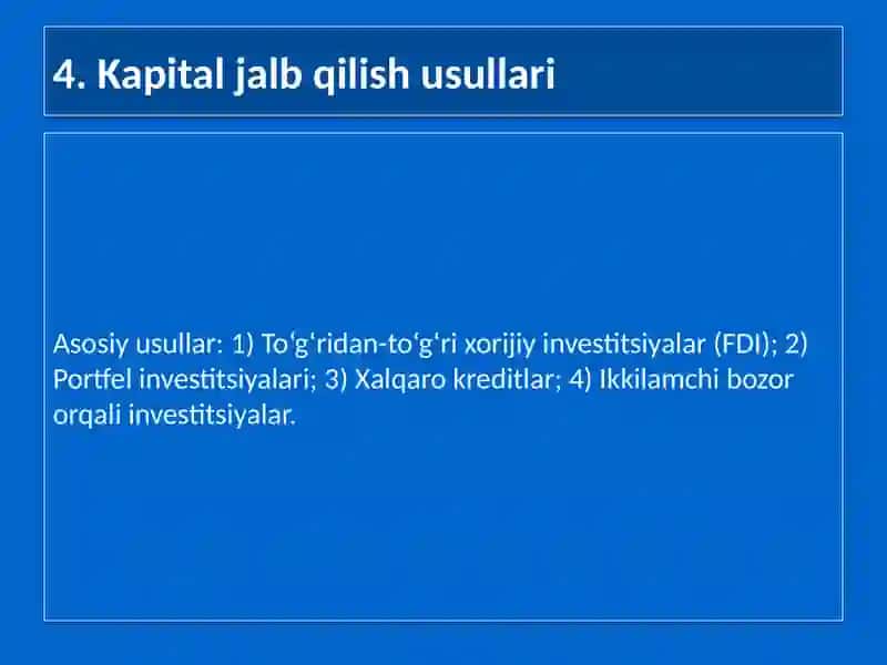 Korporativ moliyada xorijiy kapitalni jalb etish 4