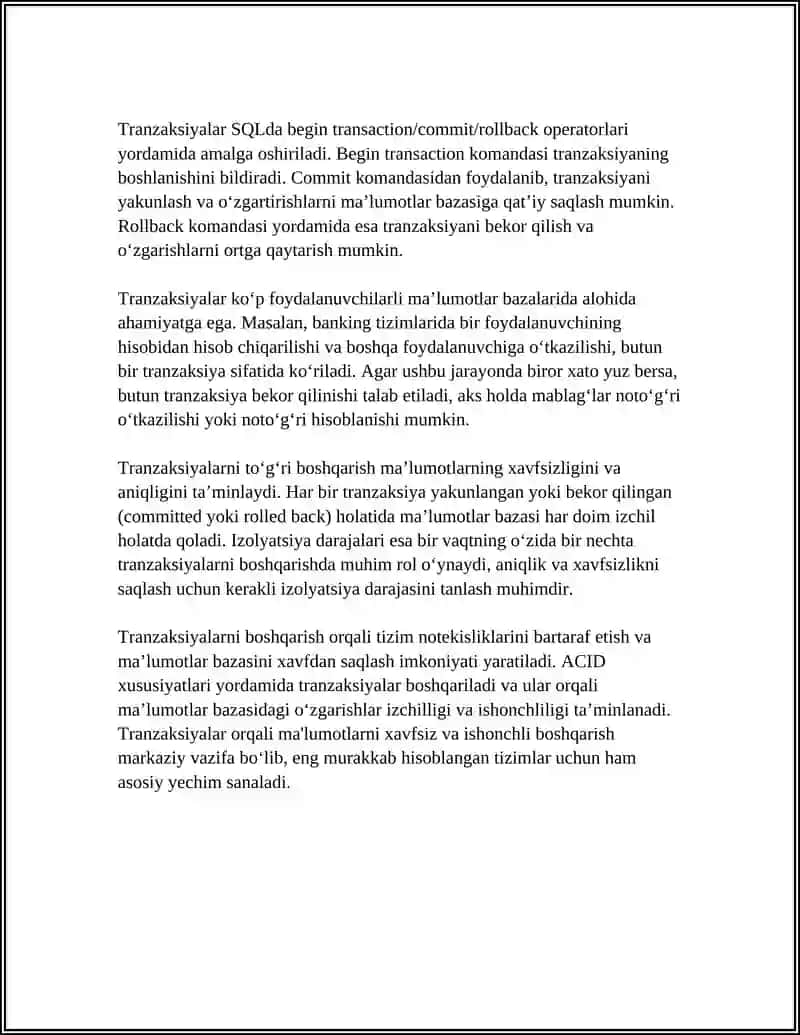 SQLDA JARAYONLAR VA STANDART FUNKSIYALARI 4