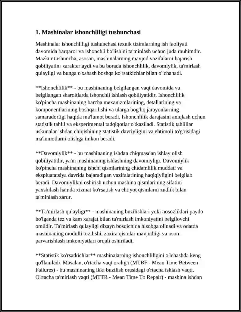 MASHINALAR ISHONCHLILIGI HAQIDAGI AXBOROTNING O‘Z VAQTIDA BERILISHI VA UZLUKSIZLIGI 4