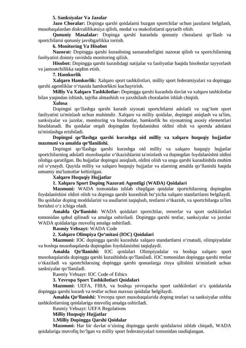 Dopingni qo‘llashga qarshi kurashning milliy va xalqaro huquqiy asoslari 4