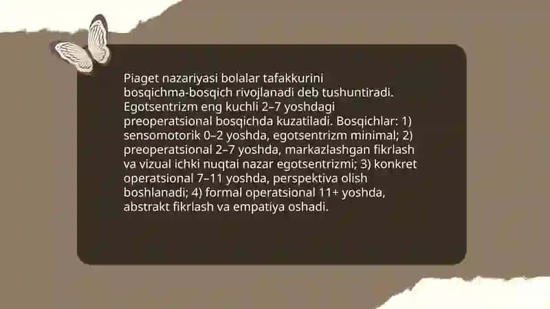 Bola tafakkurida egotsentrizmning yuzga kelishi shu mavzu asosida 4