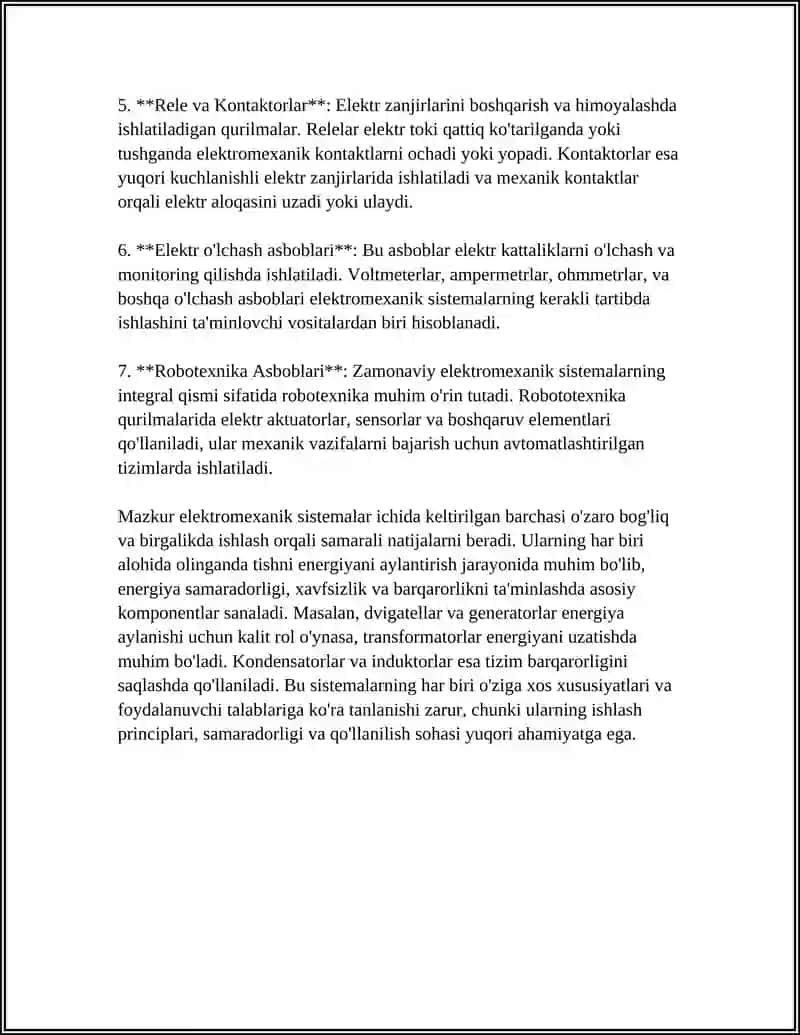 TURLI XIL ELEKTROMEXANIK SISTEMALARINING SOLISHTIRMA TAVSIFI 4