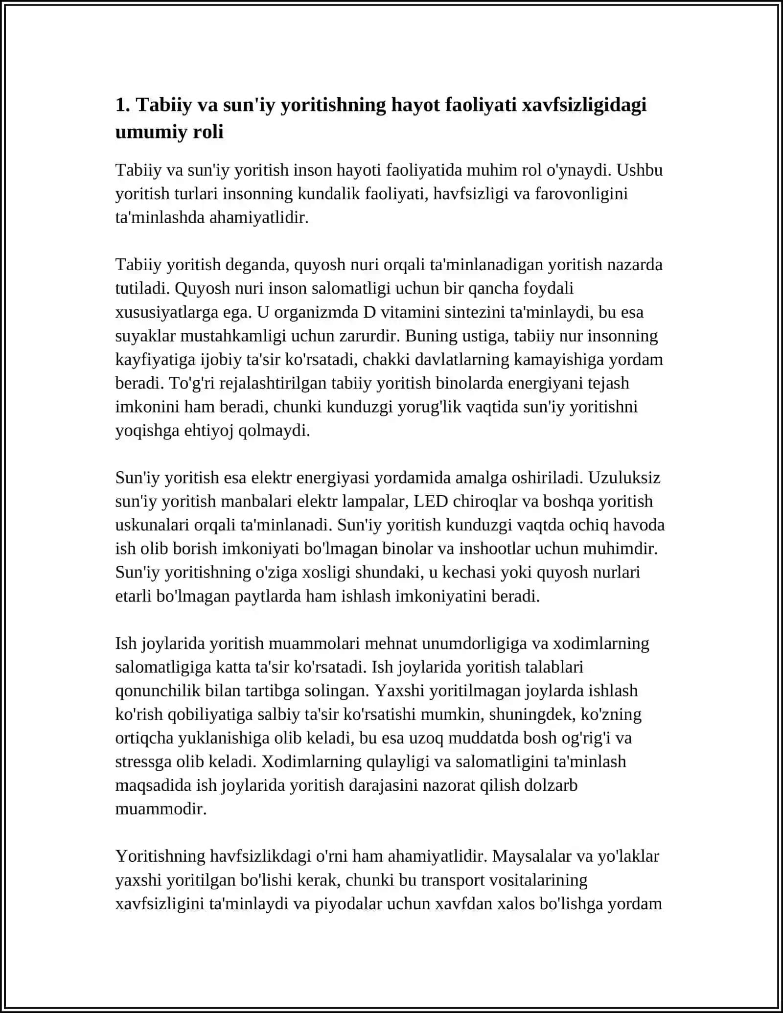 XAYOT FAOLIYATI XAFSIZLIGIDA TABBIY VA SU'NIY YORITISH 4