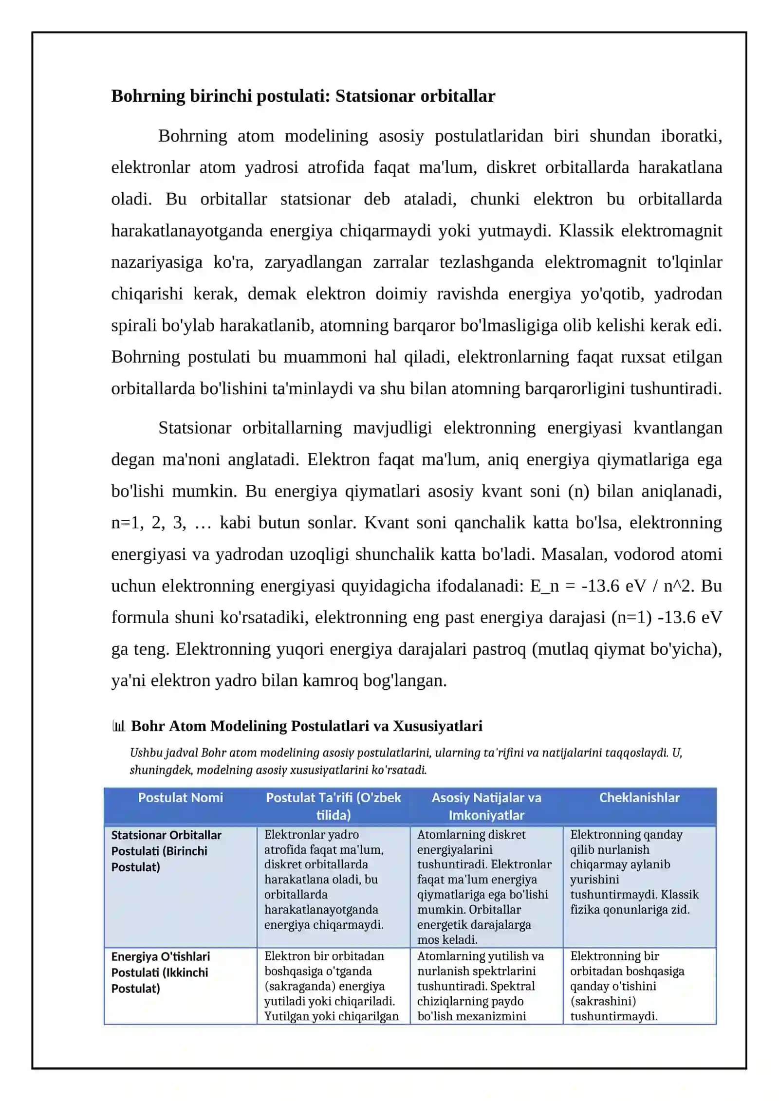 Vodorod atomi uchun Borning elementar nazariyasi 4