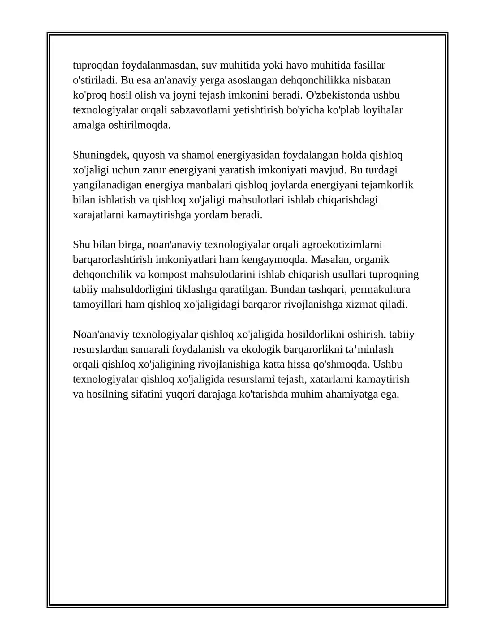 NOANA’NAVIY TEXNOLOGIYALARI TUSHUNCHASI VA ULARNING QISHLOQ XO'JALIGIDAGI O'RNI 4
