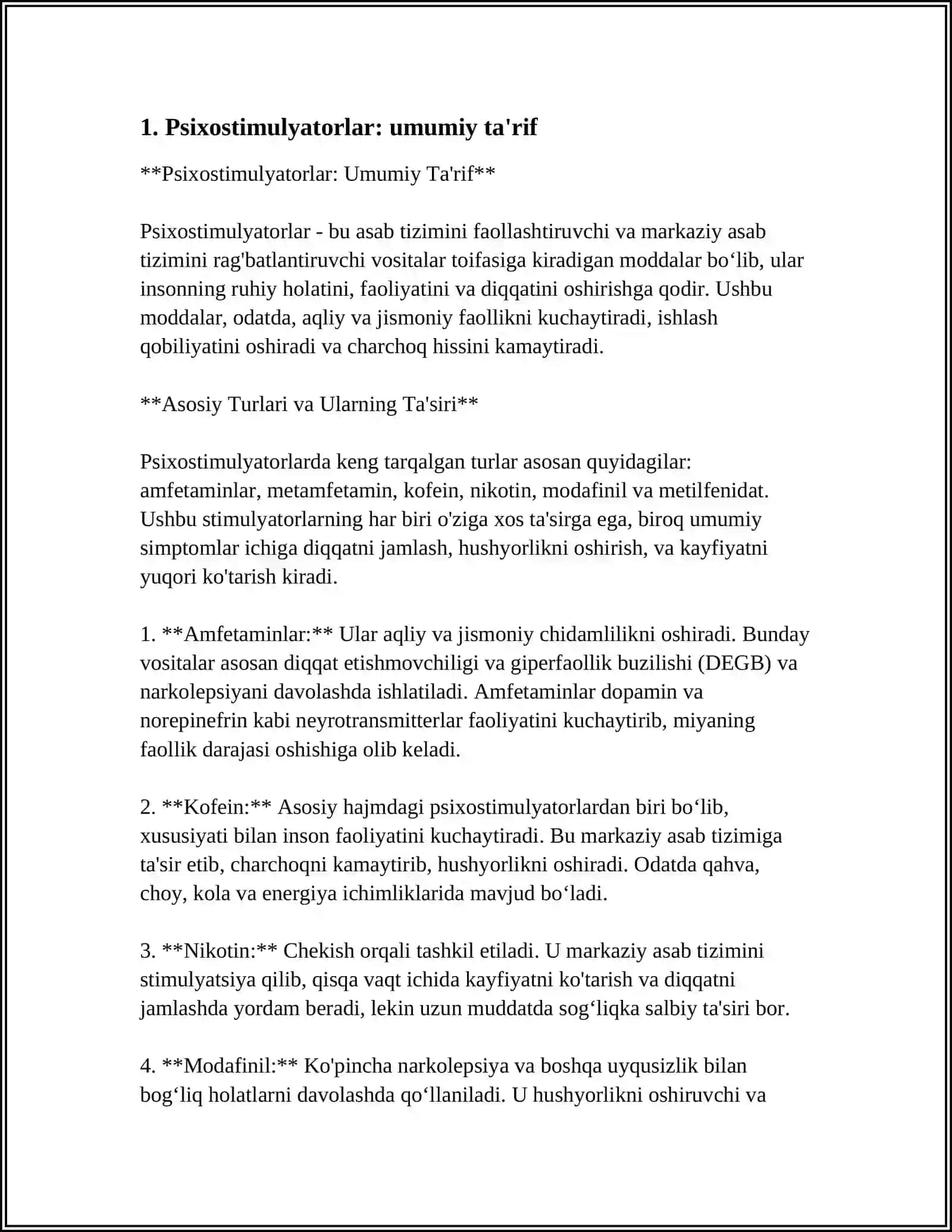 Psixostimulyatorlar: Umumiy Ta'rif 4